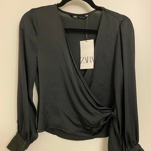 NWT Zara Black Wrap Top